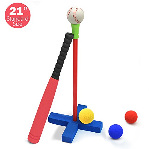 CELEMOON 21-inch Kids Soft Foam Baseball/Tball Set Toys, Different Colored Balls, Carry/Organize Bag Included, for Kids Over 3 Years Old (T Ball) (Best Tee Ball Drills)