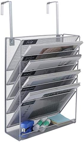 Superbpag Hanging File Organizer, 6 Tier Wall Mount Document Letter Tray File Organizer, Silver