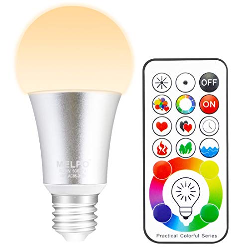 MELPO Dimmable LED Color Changing Light Bulbs with Remote Control, 10W Warm White & RGB Multi Color, 60 Watt Equivalent