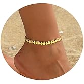 18K Gold Plated Ankle Bracelets for Women Dainty Star Coin Teardrop Square Tassel Anklets Cute Dangle Foot Chain Stainless Steel Beach Foot Jewelry