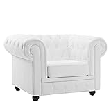 Classic Scroll Arm Tufted Bonded Leather Accent Chair in Colors Black, White (White)