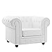 Classic Scroll Arm Tufted Bonded Leather Accent Chair in Colors Black, White (White)