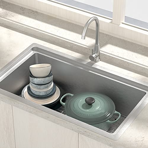 32 Inch Undermount Kitchen Sink - 304 SUS Stainless Steel Sink 16 Gauge Single Bowl Sink Drop In Workstation With Accessories Farmhouse Sink Under Counter or Top Counter (32 Inch)