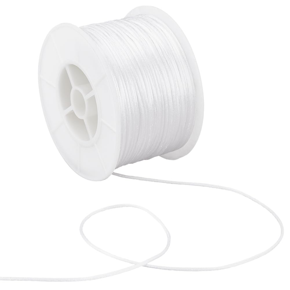 SUNNYCLUE 1mm 100Yards White Nylon Cord Satin String Rattail Macrame Trim Cord Chinese Knot Satin Rattail Silk Cord Silky Beading Thread Braided Nylon Satin String for Bracelet Making Kumihimo Craft