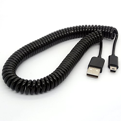 Mini USB Cable Spiral Coiled USB 2.0-A to mini-B 5-Pin Data Sync & Charger Lead Connector(3 Meter)