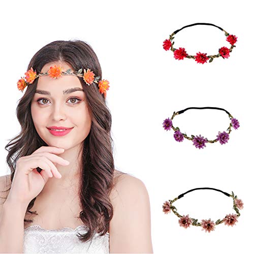 Delicate Headdress Flower Fabric Stretch Bride Hair Band, Wedding Bride Bridal Headdress Floral Flower Garland Headwear Headbands (Orange) - Thumbnail 4