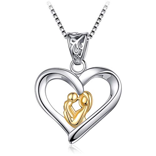 Furious Jewelry 925 Sterling Silver Mother and Child Love Heart Pendant Necklace, Box Chain 16'