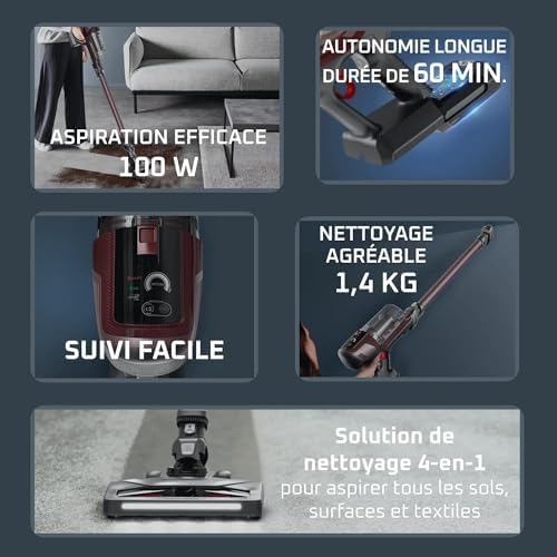 X-PERT 6.80, Aspirateur Balai sans Fil Multifonction, 100W, Autonomie 60 Minutes, Eclairage LED, Suivi Facile, RH6483E0