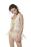 Acemi Crochet Knit Pattern Long Drape Vest - Beachwear Open Knitted Bathing Swimsuit Bikini Cover up Kaftan Shawl One Size