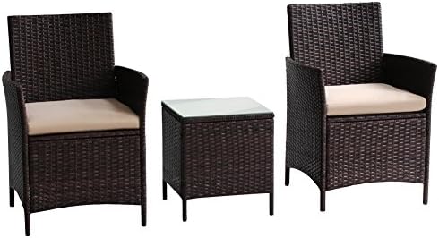 Transpearl 3 Pieces Rattan Furniture Set, Indoor Outdoor Use(2 Seats 1 Table) All Weather Use Furniture Balcony Porch Furniture Dinning Table Set Conversation Set