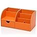 KINGOM™ 7 Storage Compartments Multifunctional PU Leather Office Desk Organizer,Desktop Stationery Storage Box Collection, Business Card/Pen/Pencil/Mobile Phone /Remote Control Holder Desk Supplies Organizer (Orange)