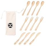 Crate Collective Bamboo Utensils Set of 4 - Kitchen Flatware Set with Fork, Spoon, Knife, Perfect for Home or Travel - Reusable Cutlery that’s Organic, Eco-friendly & Elegant