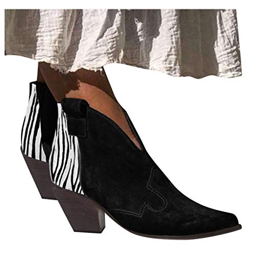 Aunimeifly Stylish Ladies Pointed Toe Booties Women's Zebra Pattern Bare Boots Casual Side Zipper Ankle Shoes(US:7.5-8,Black) - Thumbnail 3