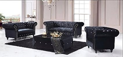 Speedy Sofas Victoria 3 1 Chesterfield Boutique Crush Black Velvet