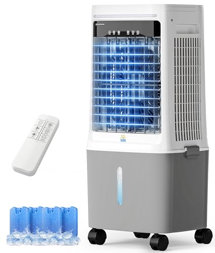 EXNOS Raffreddatore ad aria portatile con raffreddamento ad acqua – Ventilatore di utilizzo con serbatoio dell'acqua da 25 l, climatizzatore senza tubo di scarico, telecomando, timer 12H, Bianco