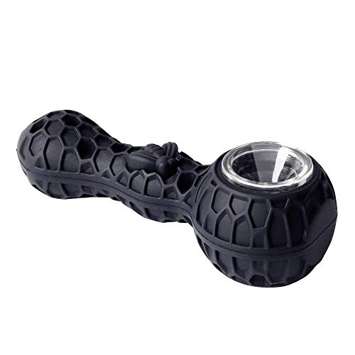 Unbreakable Honey Silicone Straw Pipe with Cleaner Cover and Decorative Bowl Interior (Black) - Thumbnail 4