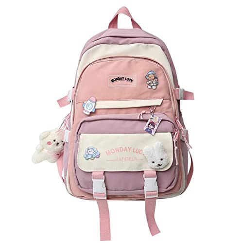 Cute School Backpack for Teen Elementary Girls Bookbag Bear Aesthetic Black Backpacks
