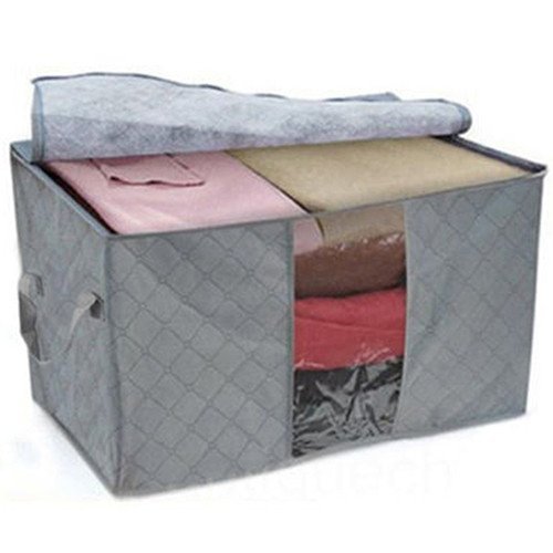 Yosoo Bamboo Carbon Fibre Storage Bag with Zipper, Large, Durable, Foldable, for Clothes / Quilts / Cushions, Grey, 1 piece