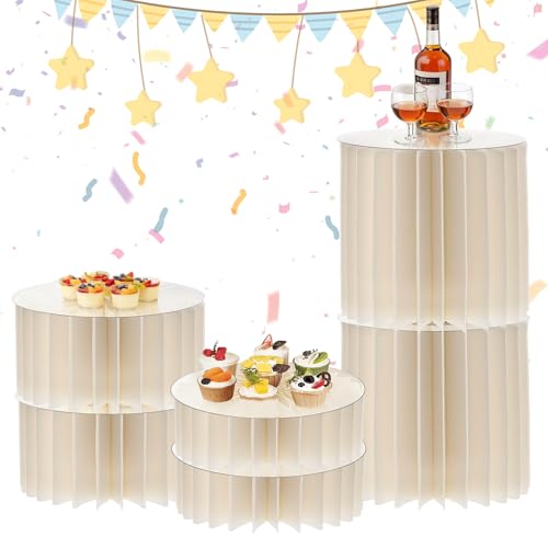 Set of 6 Folding Sideboard Cake Stand with 6 Round PVC Plates, Acrylic and Cardboard Cake Stand for Catering, Dessert, Jewellery, Figurines, Sweets, Food