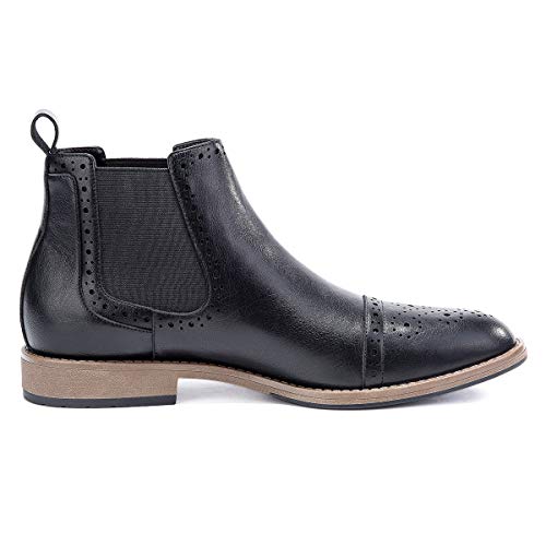 GM GOLAIMAN Men's Chelsea Boots Cap-Toe Semi-Brogue Boots Ankle Dress Boots Slip On Black 12