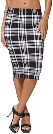 DESTTY Women's Elastic Stretchy Printed Bodycon Pencil Skirt Black and white plaid S/M