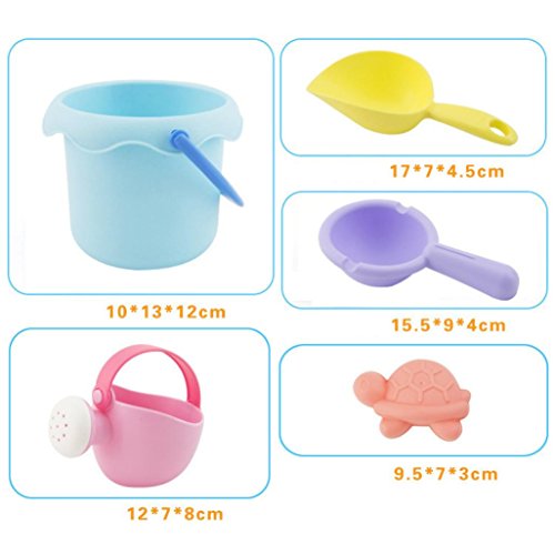 Leegor 5Pcs Kids Soft Silicone Beach Toys Sandbeach Castle Bucket Spade Shovel Rake Water Tools Bathtub Plaything (A)