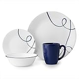Corelle 16 Piece Lightweight and Chip Resistant Livingware Dinnerware Set, Lia Blue