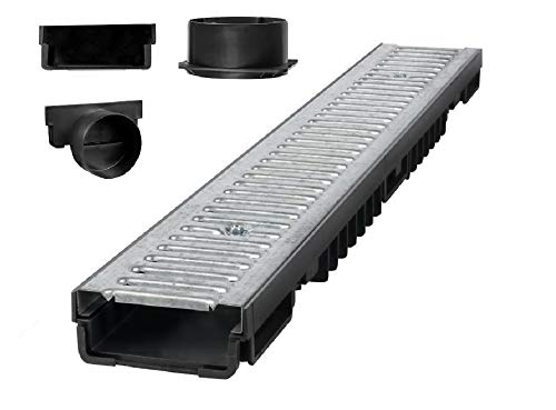 Bielbet Entwässerungsrinne Höhe 55mm 1m Set inkl.Endkappen und Anschlussstück DN110
