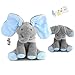 yuailiur Peek-a-Boo Elephant Animated Talking Singing Stuffed Plush Elephant Stuffed Doll Toys Kids Gift Present Boys & Girls Birthday Xmas Gift (Grey-Blue)