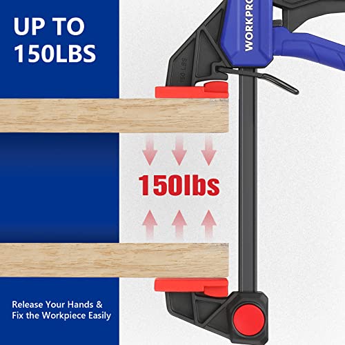 WORKPRO Mini Bar Clamps for Woodworking, 4-Piece One-Handed Clamp/Spreader, 6\