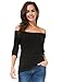 Women Cotton Three Quarter Sleeve Off Shoulder Slim T-Shirt Tops (M, Black)