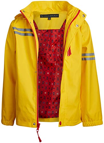 Urban Republic Boys Lightweight Waterproof Hooded Vinyl Raincoat Jacket, Yellow, Size 10/12'