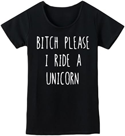 JiTM Women's Bitch Please I Ride A Unicorn Letter Printed Short Sleeve T-Shirt