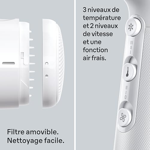 Sèche-Cheveux Braun HD2.21, Puissant avec Diffuseur et Concentrateur, Technologie IONTEC, Moteur 2200W avec 3 Réglages de Températures et 2 Vitesses, Finition Blanc Brillant, BRHD226