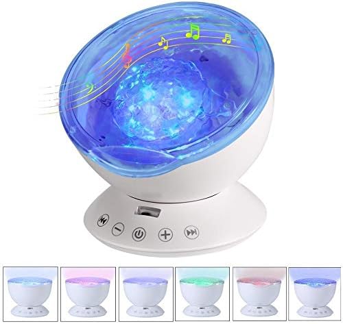 Ocean Wave Projector with Remote Control, ALED LIGHT Night Light Projector with Built-in HD Music Player 7 Colors Changing Modes Night Lamp for Bedroom/ Baby Nursery Room/ Living Room/ Velentine's Day