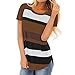 Moilant Women Stripe Loose T Shirt Round Neck Short Sleeve Top Casual Loose Blouse Coffeethumb 1