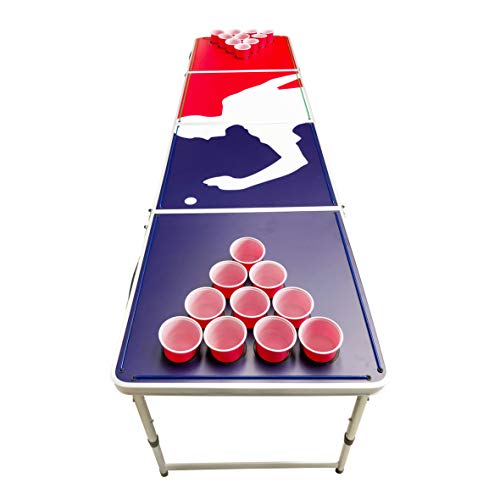 LED Lights Beer Pong Table with Holes for Cups 8' Aluminum Portable Adjustable Folding Indoor Outdoor Tailgate Drinking Party Game Squad Game Play #7 - Thumbnail 2
