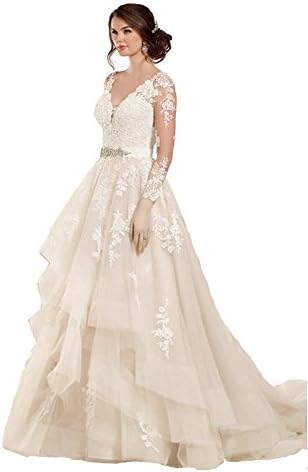 Weddinglee White Bride Wedding Dress Long Sleeves Lace Wedding Dress 2017 for Bride V-Neck Lace-up Ball Gown Wedding Dresses Size 22W