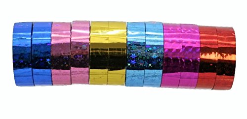 STARS Hula Hoop Washi Prism Tape (12 Pack) 12MM x 45 FEET - 6 Holographic Colors