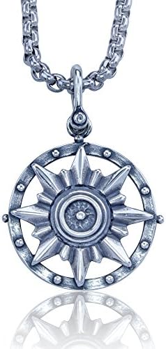 KeyLimeBay Nautical Compass Pendant Crafted in Sterling Silver on an 18 Inch Stainless Steel Box Chain