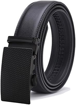 Gnorall Men's Solid Buckle with Automatic Ratchet Leather Belt 35mm