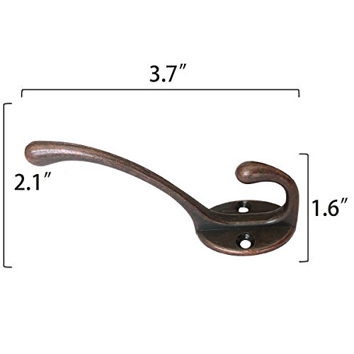 10 Pack Heavy Duty Dual Coat Hooks Wall Mounted with 30 Screws Retro Double Utility Rustic Hooks for Coat, Scarf, Bag, Towel, Key, Cap, Cup, Hat (Vintage Copper)