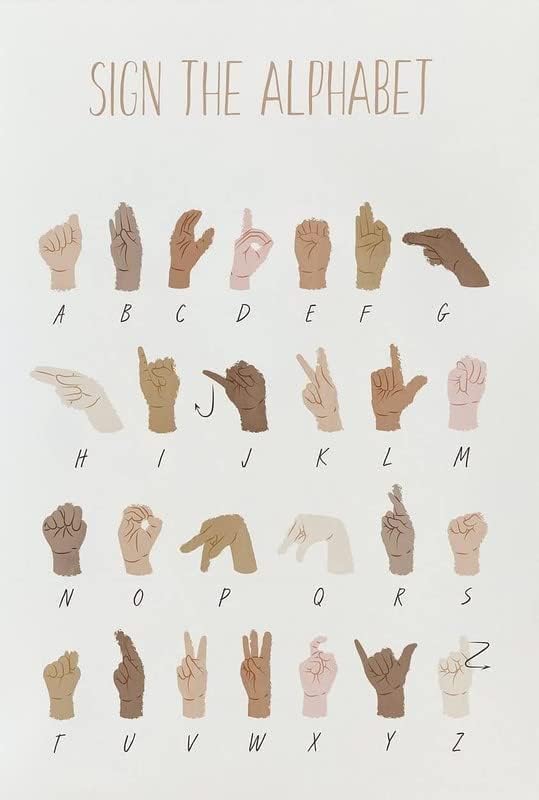 Wall Décor - Vintage Tin Sign ASL American Sign Language Alphabet Educational s ABC Playroom Wall Art Boho Classroom Decor Homeschool s Art 8x12 Inch Cafe School Decoration