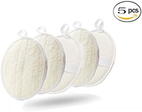 Exfoliating Loofah Sponge Pads - Large 3.5x5 - 100% Natural Luffa and Terry Cloth Materials Loofa Sponge Scrubber Body Glove - Men and Women (Pack of 5)