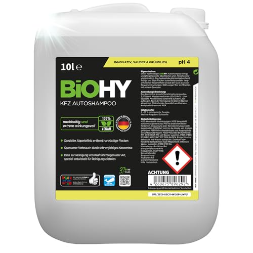 BiOHY KFZ Autoshampoo (10L Kanister) | Bio Autoreiniger für Hochdruckreiniger & Staubsaugerdüsen | biologisch abbaubares Konzentrat | schützt Lack | kraftvolle