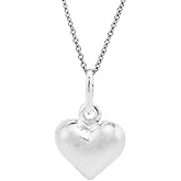 Sterling Silver 3D Puffed Heart Charm Necklace, 18"