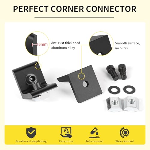 SUPAWAY Set of 12 Fixing for Aluminium Profiles 40 x 40, 40 x 80 Slot 8 – Corner Connectors with Screw and Allen Key for Aluminium Profiles, Reinforcements (Black – 4040)