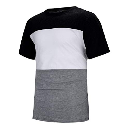 Mens 2 Piece Outfit Sport Thin Set Spring Summer Casual Short Sleeve Color Block Tops + Short Pants Tracksuit (Black, M) - Thumbnail 3