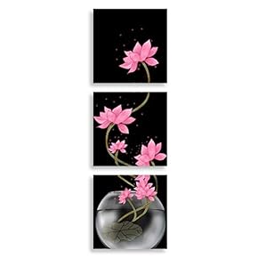 3 Panel Canvas Wall Art Flower in Black Background Home Wall Decorations for Bedroom Living Room Paintings Canvas Prints Framed - 12"x12"x3 Panels