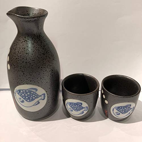 daiso [set of 3] Japanese Sake 2 Cups & One Bottle Pufferfish Buy